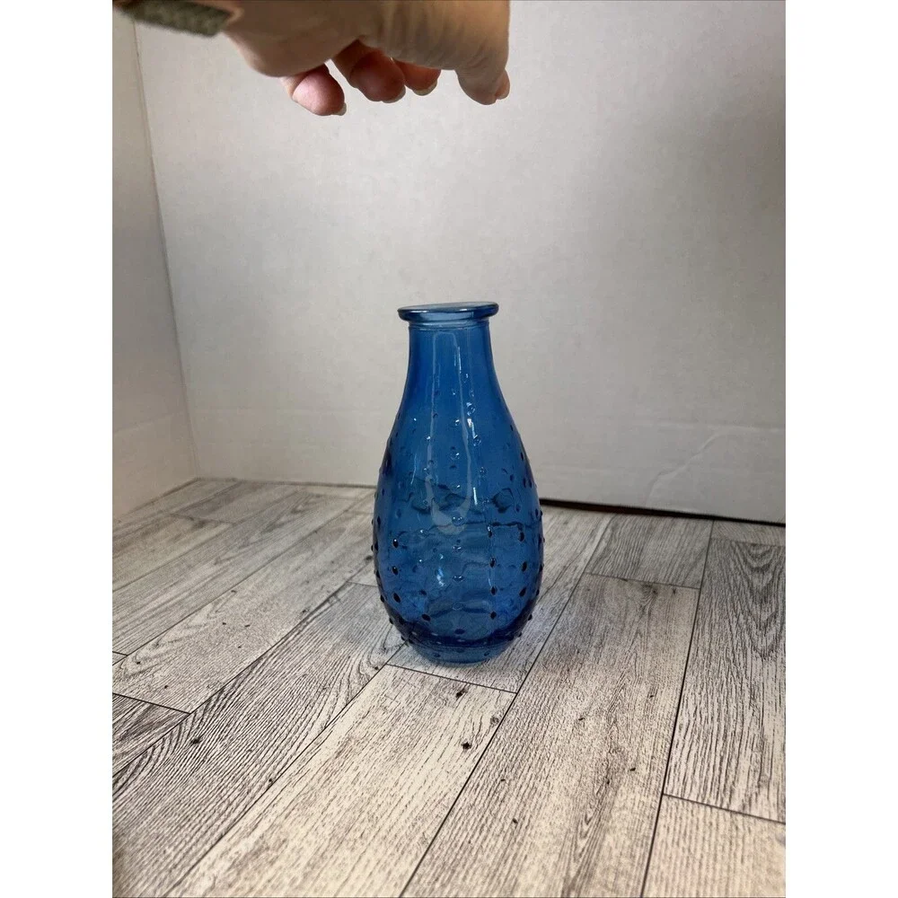 Blue Hobnail Vase Glass Decoration Small